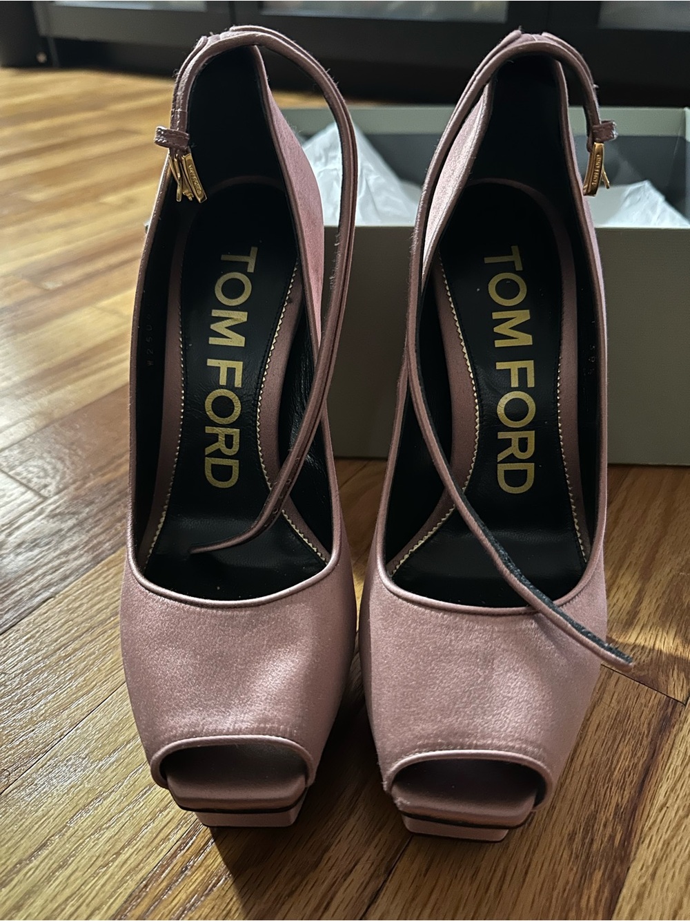 Tom Ford Dusty Pink Satin Peep-Toe Platform Heels